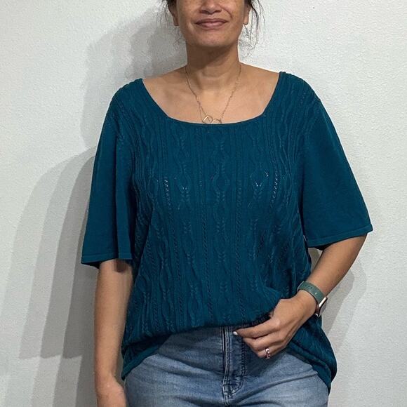 Maggie Barnes Essentials Teal Short Sleeve Sweater Sz 2X - Picture 1 of 11